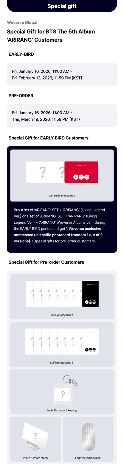 BTS - The 5th Album - [EARLY-BIRD] 'ARIRANG' (Set) + 'ARIRANG' (Living Legend Ver.) + 'ARIRANG' (Weverse Albums ver.) Set + WEVERSE POB