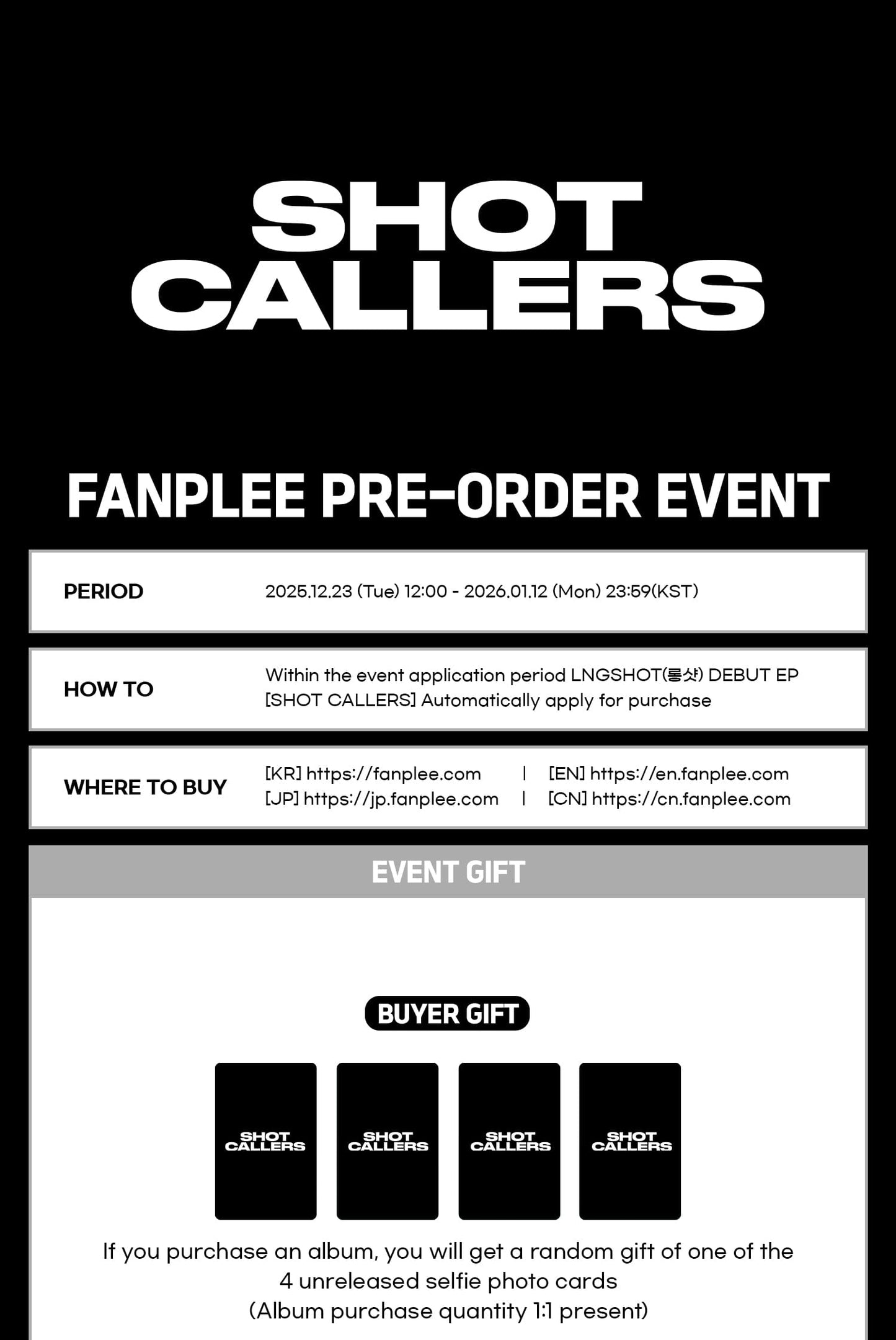 LNGSHOT - EP Album [SHOT CALLERS] (Character Ver.) LIMITED EDITION + FANPLEE POB