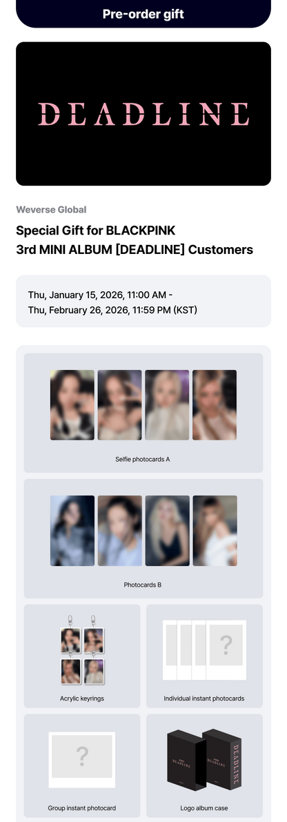 BLACKPINK - 3rd Mini Album [DEADLINE] - STANDARD VER + WEVERSE POB